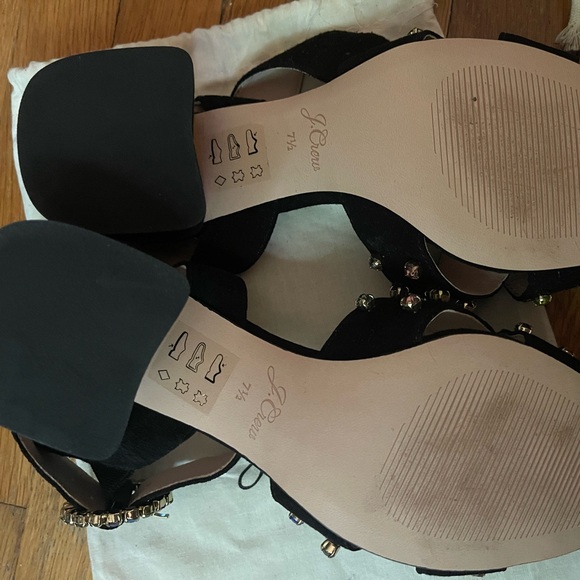 Jcrew black suede block heels, rhinestone details, dust bag - Picture 3 of 6